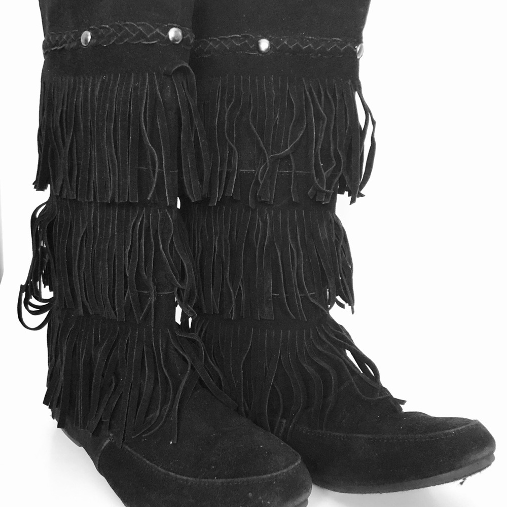 Rue 21 - 3 Layered Fringe Tassel Boots - Black 7/8